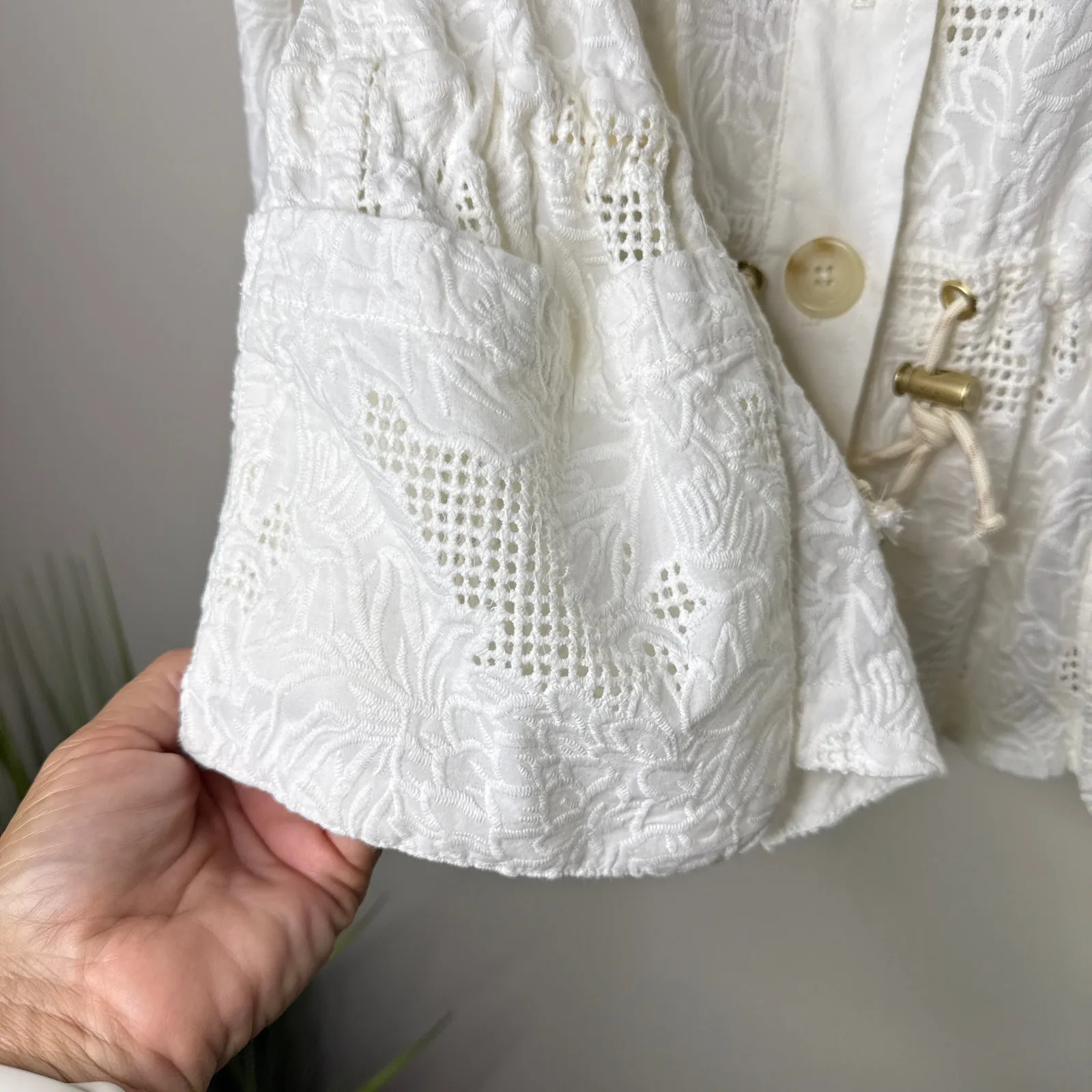 Anthropologie Eyelet Anorak Cotton Jacket Small Feminine White Boho‎ OB978483 - Image 9