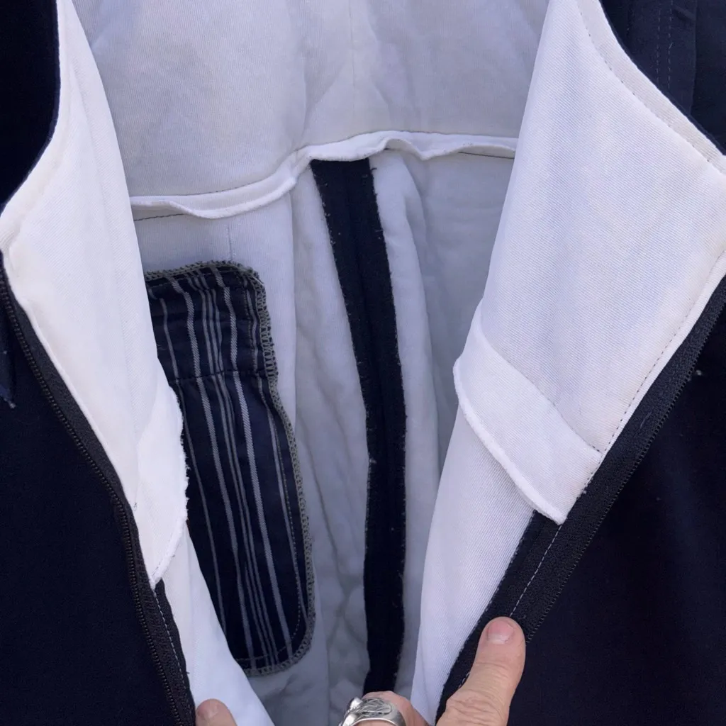 Vintage Hermann Navy Ski Bib snowsuit winter Overalls Women's Medium White - Image 6