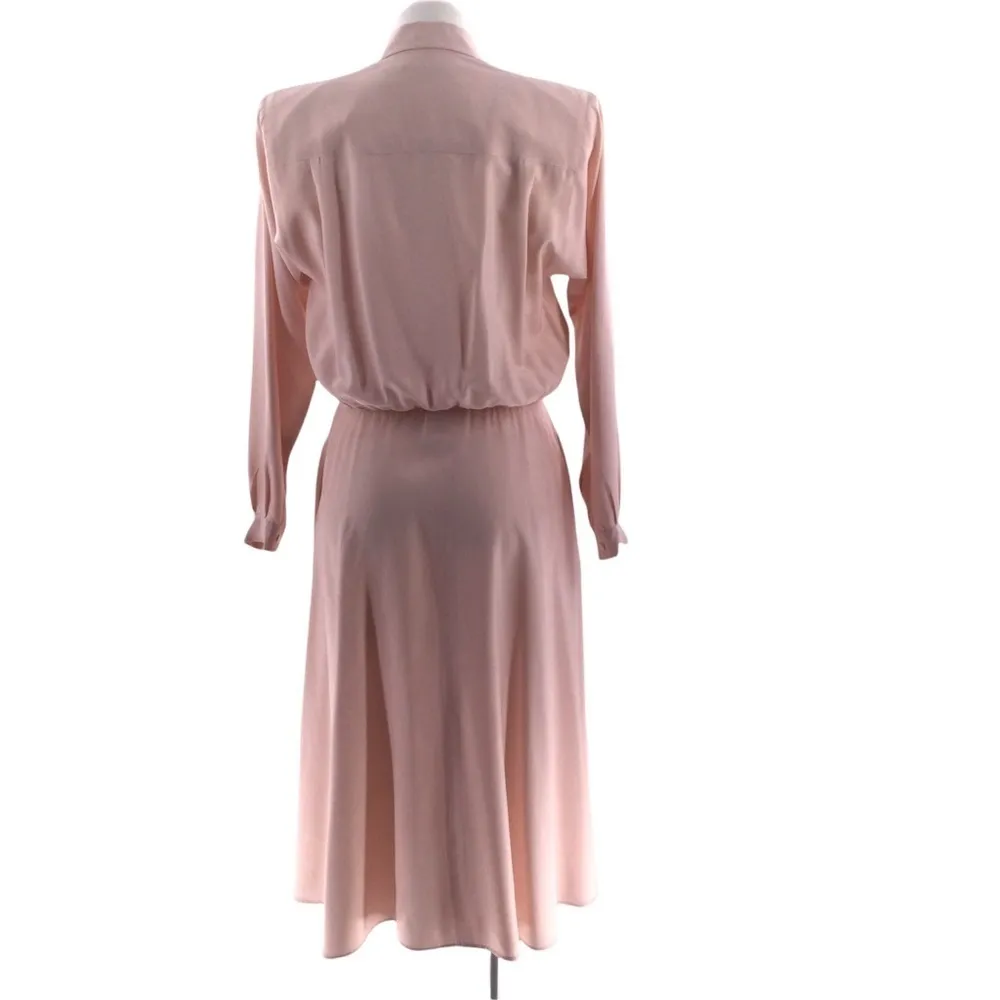 Vintage Liz Claiborne 100% Silk Pink Button Down Long Sleeve Shirt Dress - Image 5