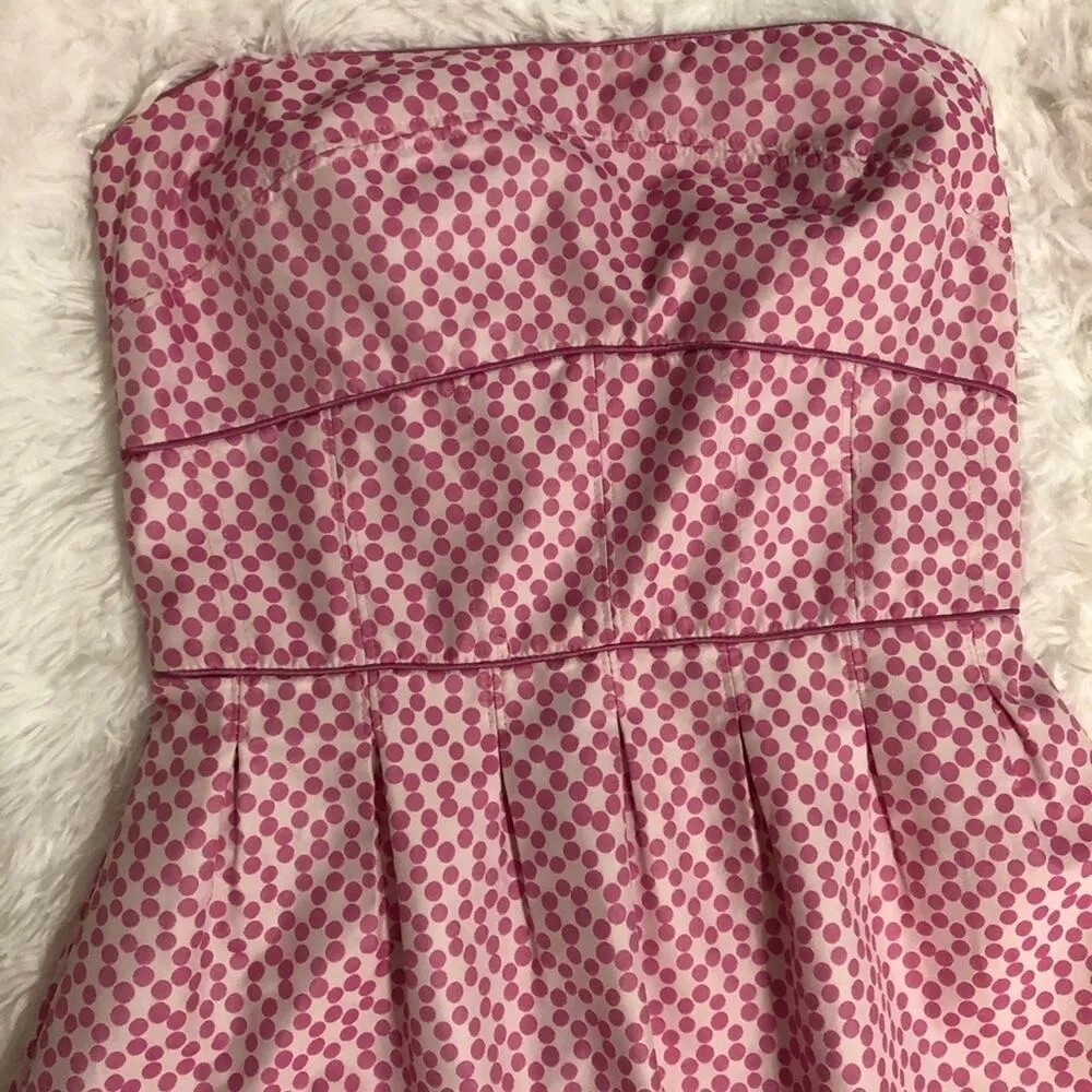ABS Allen Schwartz Pink Polka Dot Strapless Dress Womens 10 Mod Retro Trad Wife - Image 3