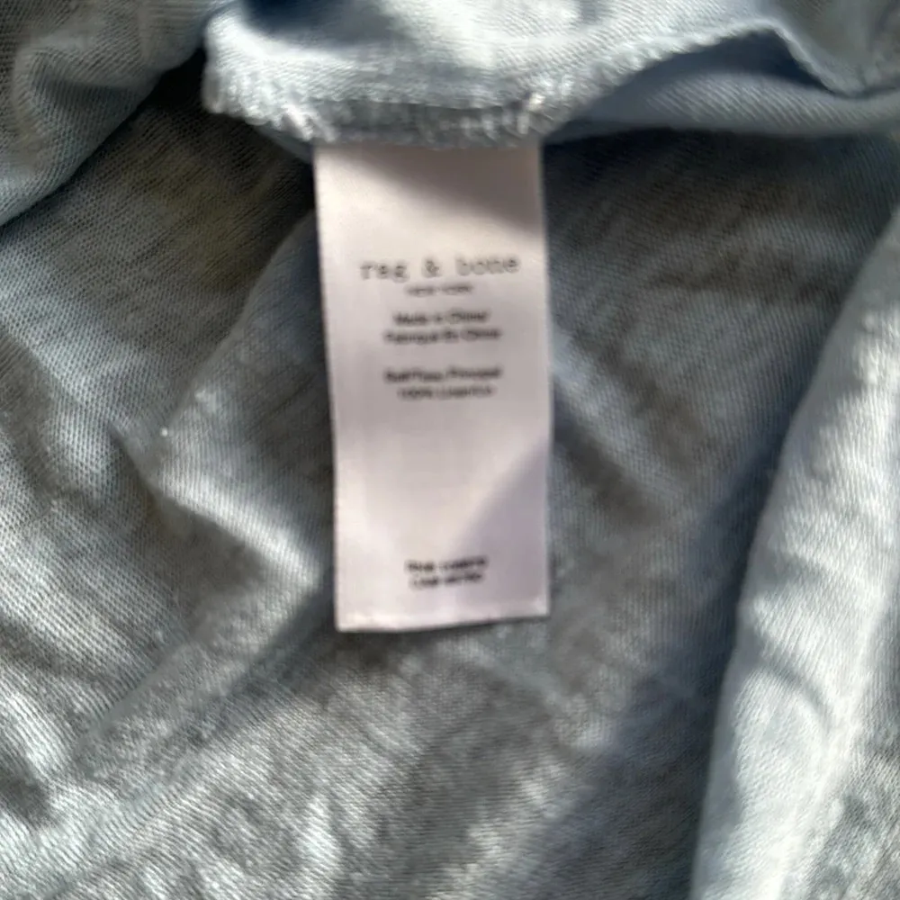 Rag & bone baby blue oversized boxy linen Tshirt with pink, grey details size xs - Image 9