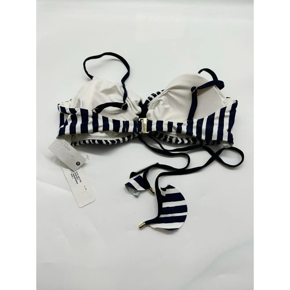NWD Anne Cole Studio Navy Blue Striped Smocked Bikini Top Women’s Size Large - Image 3