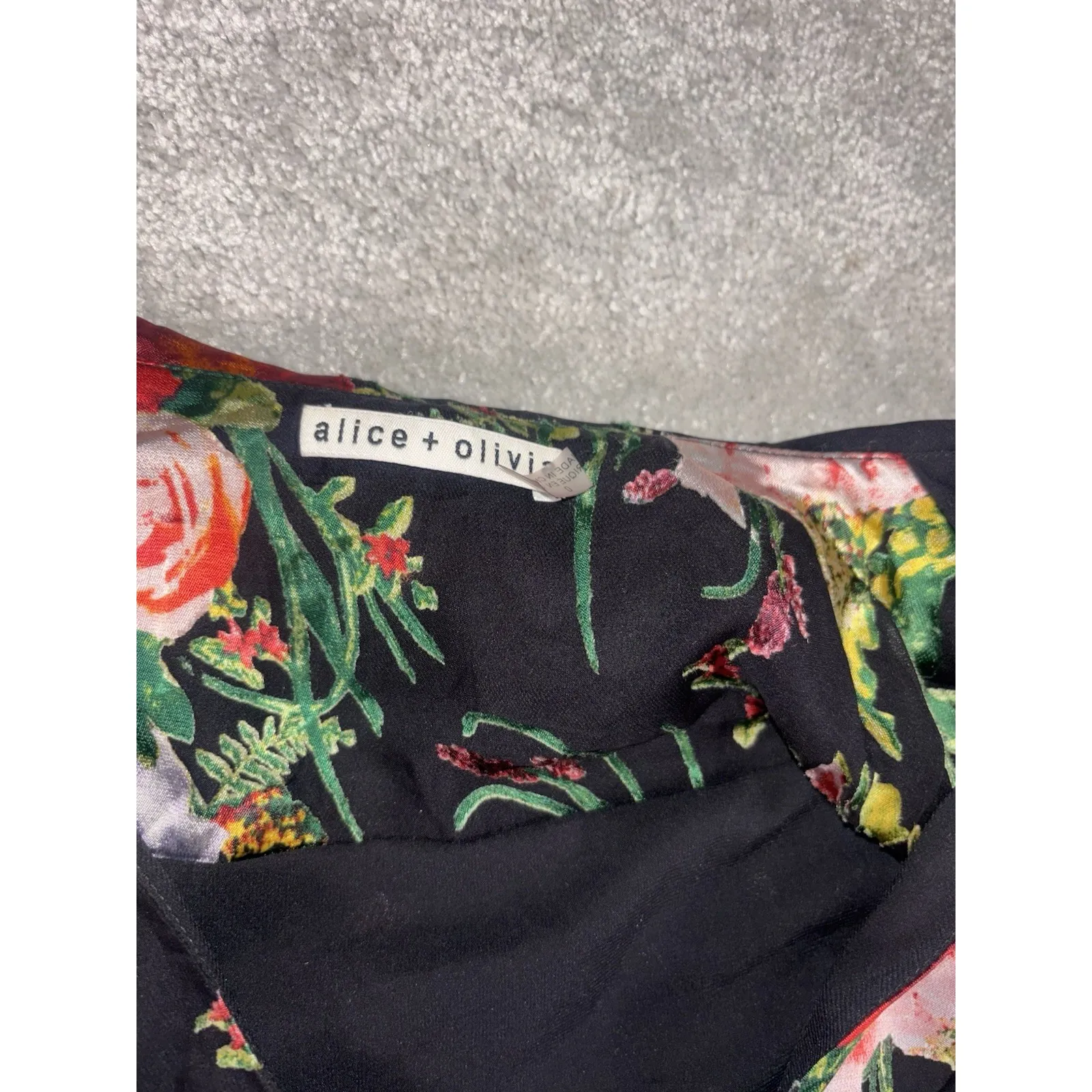 Alice + Olivia Abney Midi Silk Blend Dress Wrap Blooming Bouquet Floral Size 0 - Image 6