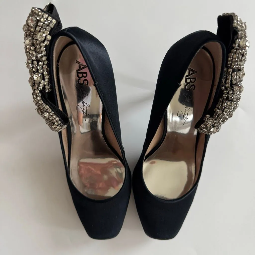 ABS Black Satin Jewel Bow Cocktail Evening Dressy Black Tie Dazzle Pump Size 6 - Image 3