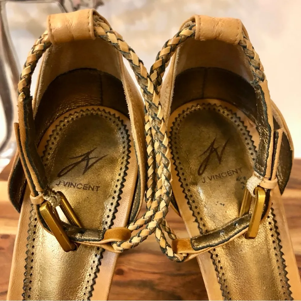 J Vincent Woven Leather Platform Heels Size 8 - Image 10