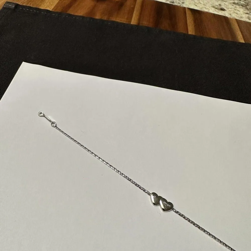 Women’s Signed Monet Silver Tone Dainty Chain Heart Bracelet 7 1/4 Inch - Image 4