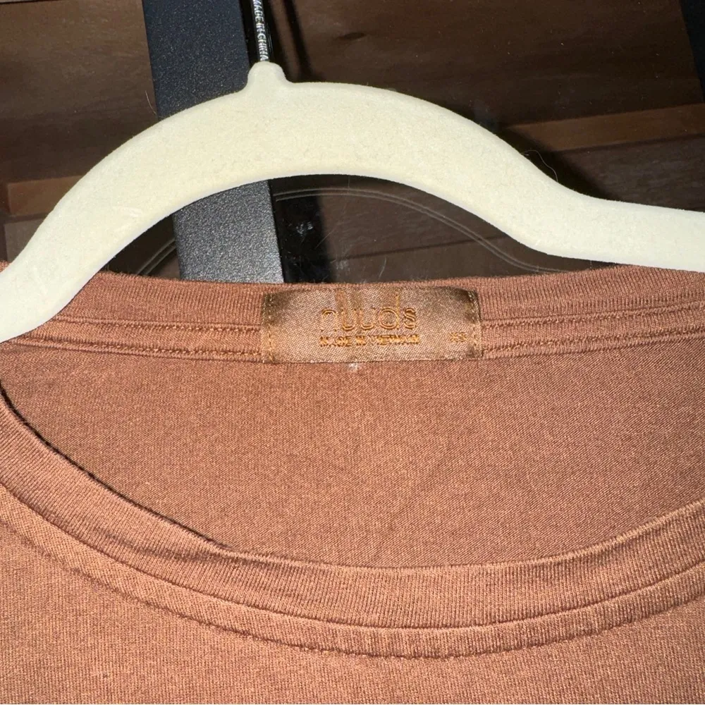 Nuuds boxy chocolate tee short sleeve cooling cropped crewneck rayon loungewear Brown Size XS - Image 3