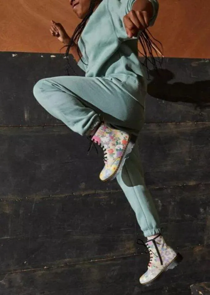 DR. MARTENS 1460 Floral Mash Up Leather Lace Up Boots Parchment Beige Backhand - Image 3