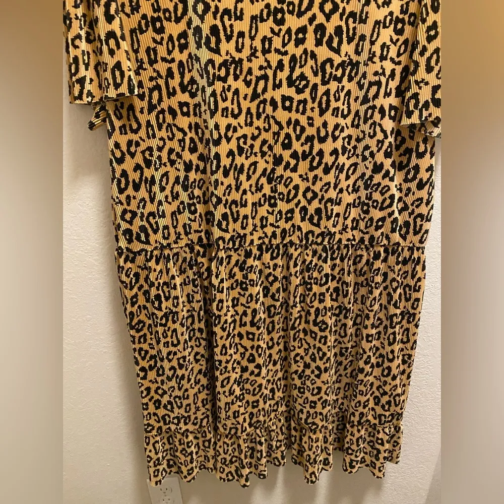 Aqua For Bloomingdales Leopard Print Ribbed Short Sleeve Mini Dress Size 3X - Image 9