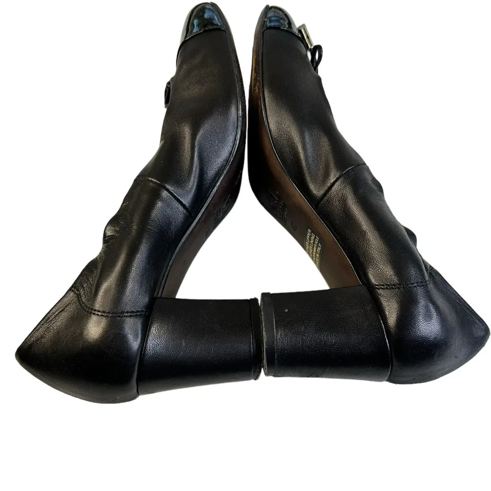 AGL Black Leather Bow Cap Toe Block Heel Pumps Shoes Size 40 / Size 10 - Image 7