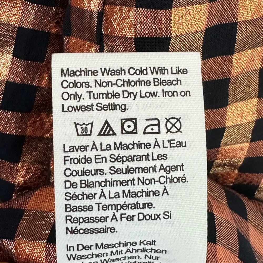 J. Crew Rose Gold Black Ruffleneck Sleeveless Lurex Gingham Top Shirt Sz XS NWT - Image 9