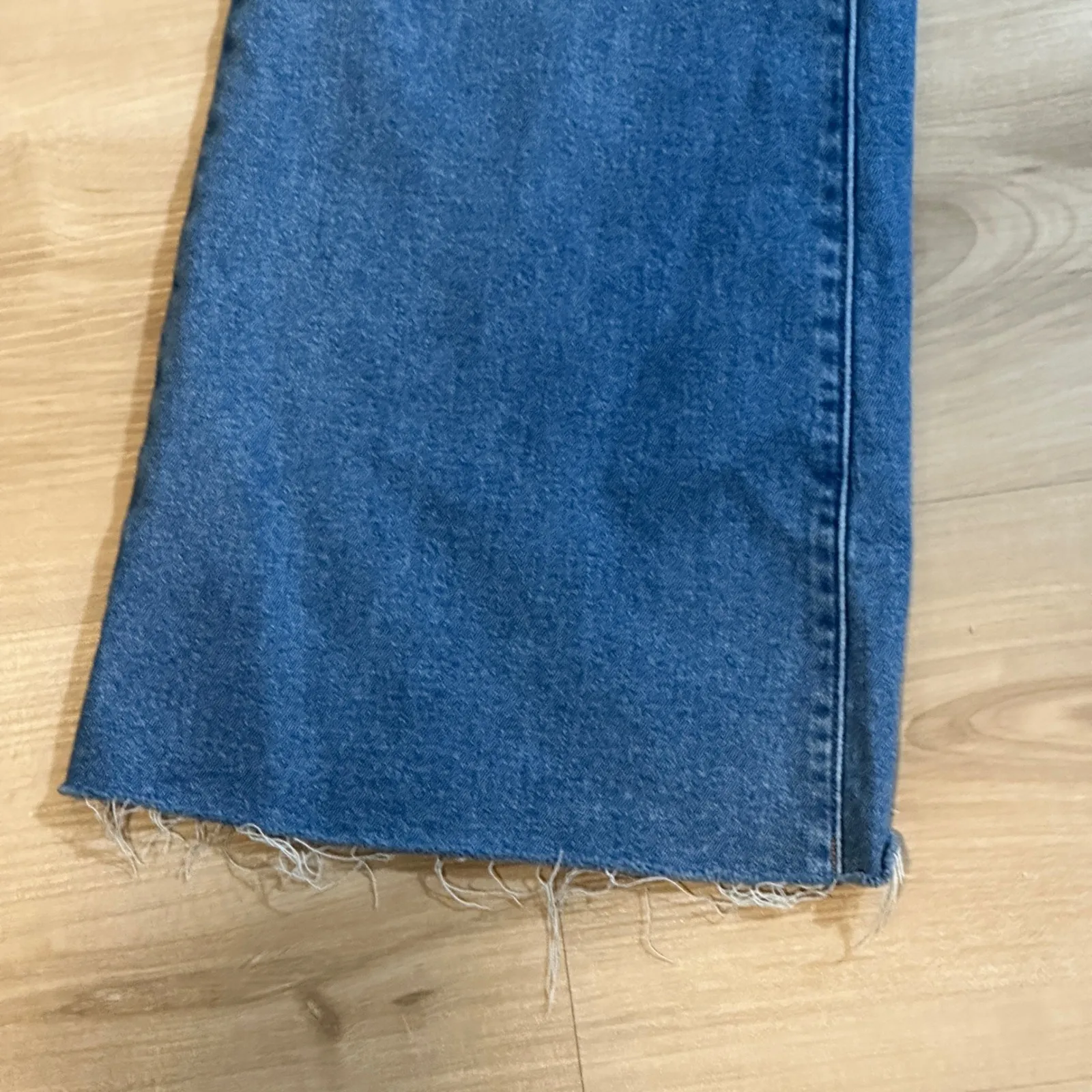 Lucky Brand Stevie High Rise Flare Jeans Medium Wash Distressed Raw Hem 12 31 - Image 4