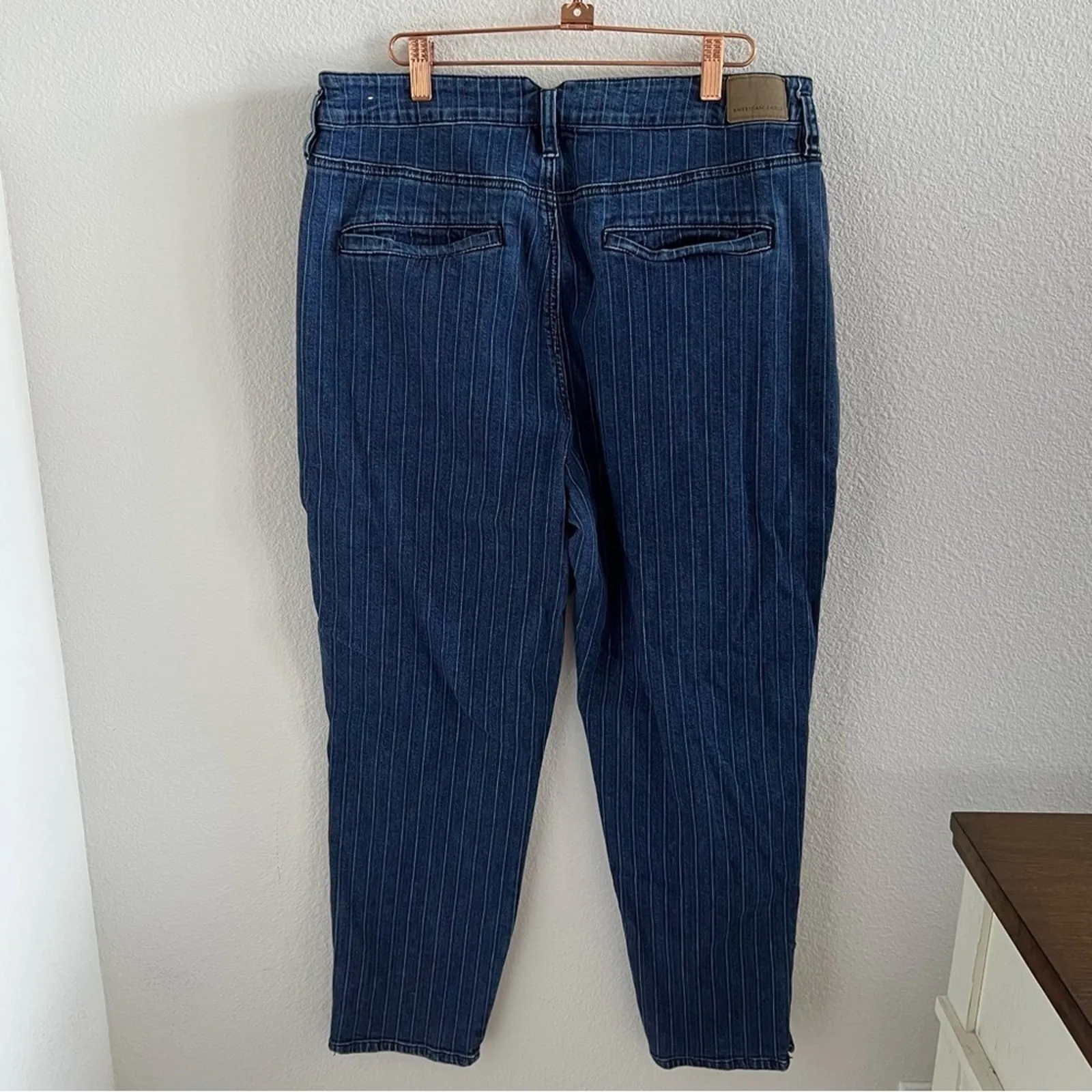 American Eagle Mom Jeans Button Ankle Stripe Denim 16 - Image 2