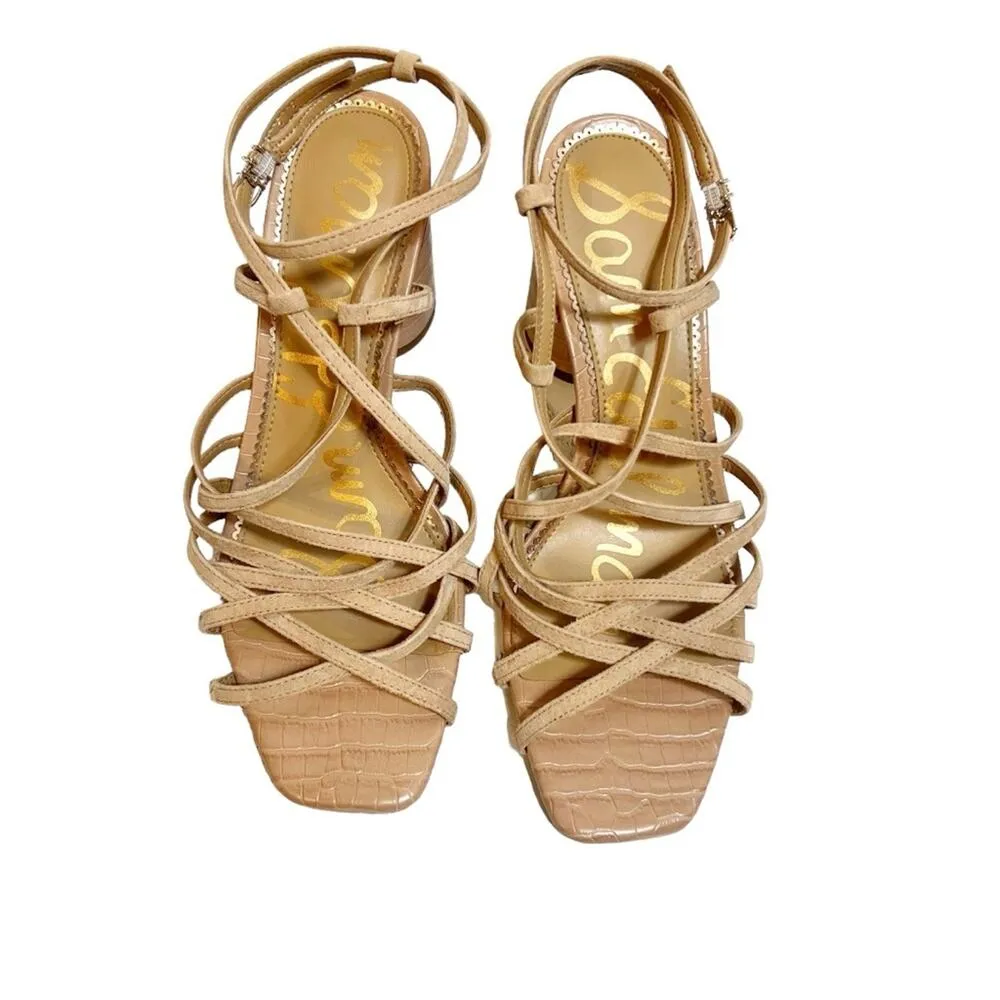 Sam Edelman suede leather daffodil strappy heeled sandal blush nude Sz 9.5 - Image 2