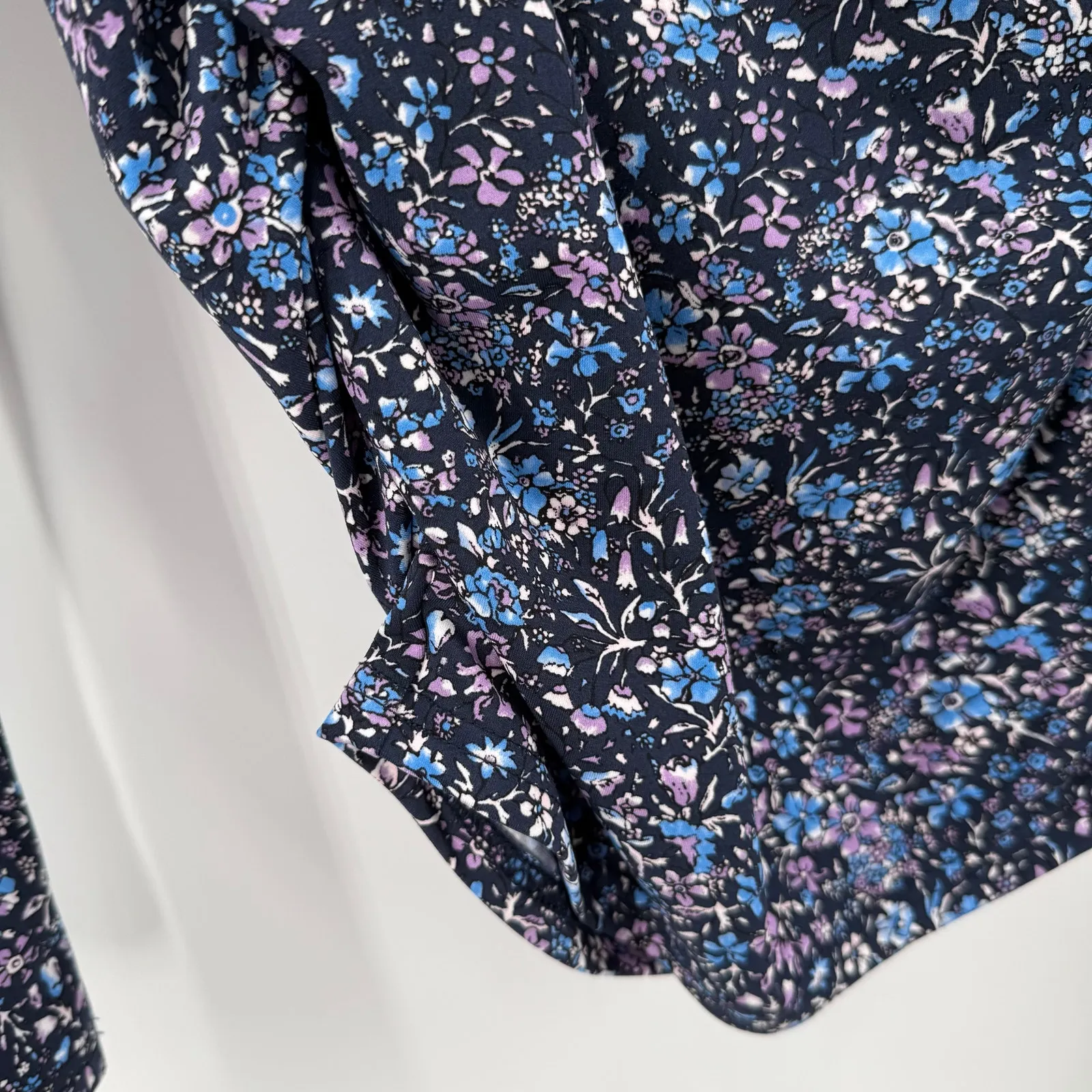 J. CREW Turtleneck Size Small Ruched Matte Jersey Coventry Floral Blue Cottage - Image 6