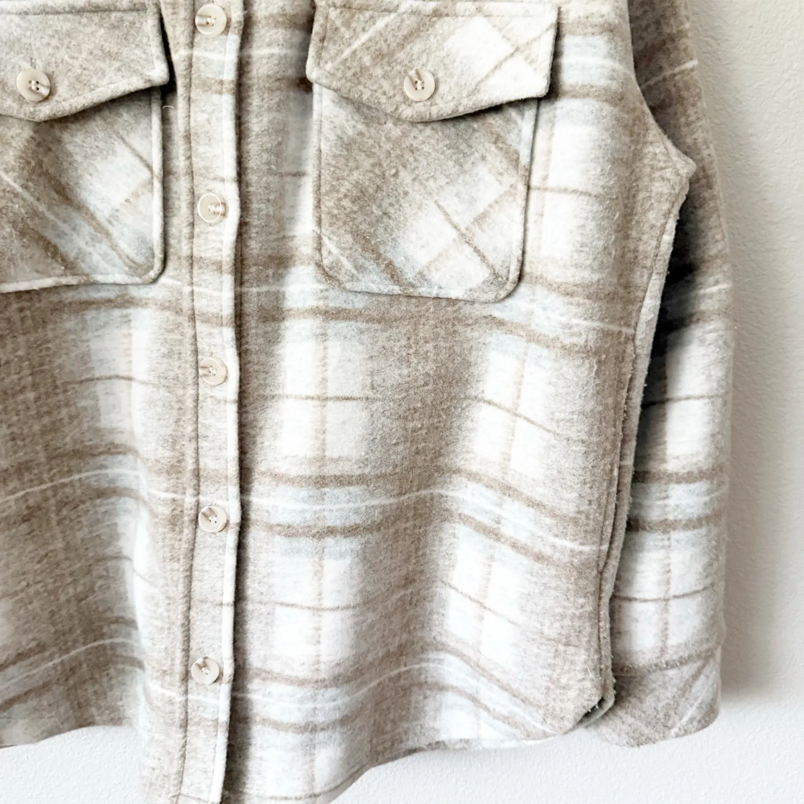 THREAD & SUPPLY | Shacket Plaid Oversized Warm Jacket Coat Taupe Combo | Large Gray - Image 5