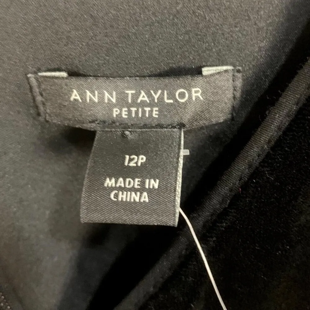 Ann Taylor Petite Velvet V-neck Flutter Short Sleeve A Line Dress Black Size 12P - Image 10