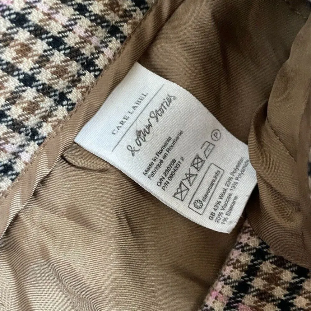 Paris Atelier & Other Stories Womens Plaid Pants Size 6 Brown Pink Retro READ - Image 4