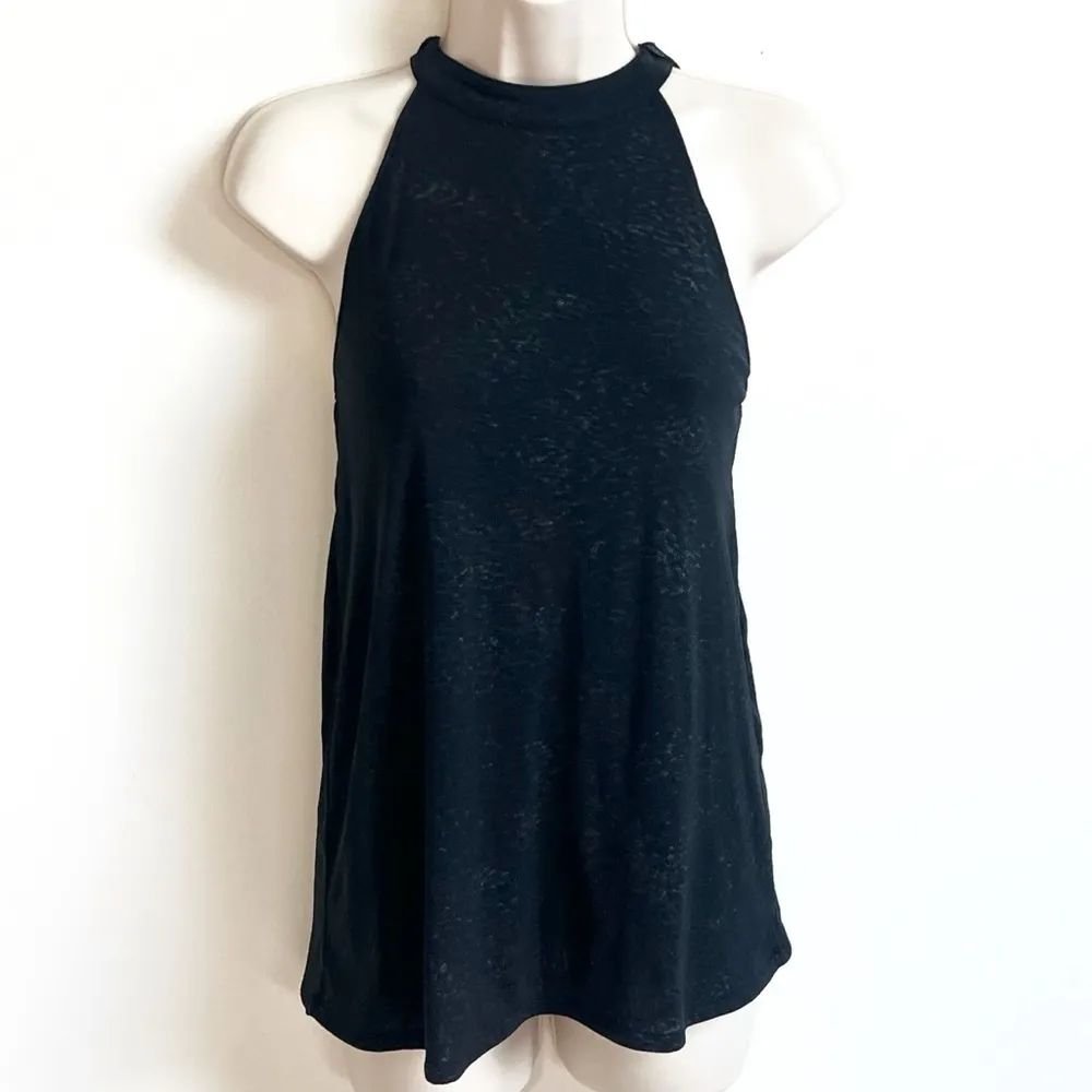 Kenneth Cole Reaction High Neck Ruffle Accent Sleeveless Blouse Tank Top Black S - Image 2