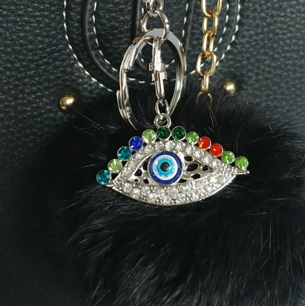 Silver Crystal Evil Eye Keychain Purse charm - Image 4