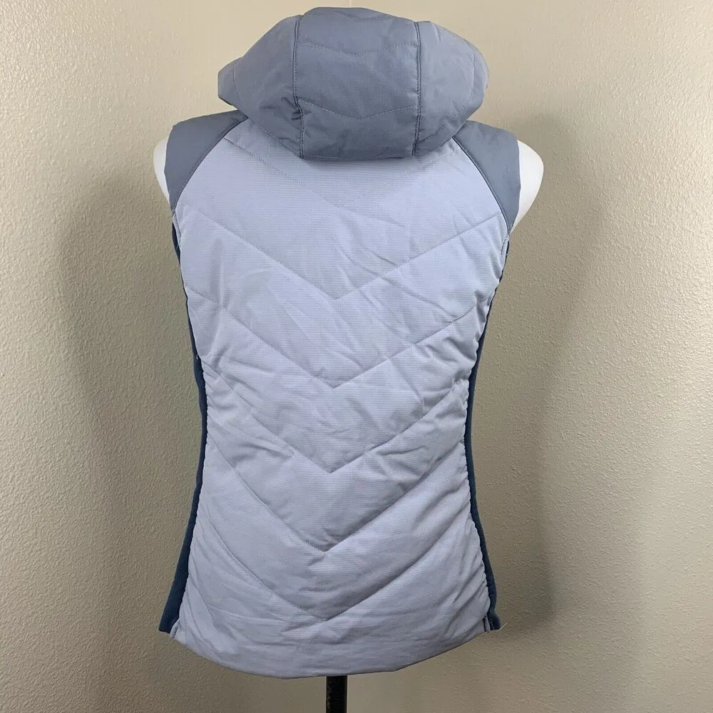 Women’s Sz S Blue Puff Vest Full Yellow Zip Hooded - Image 8