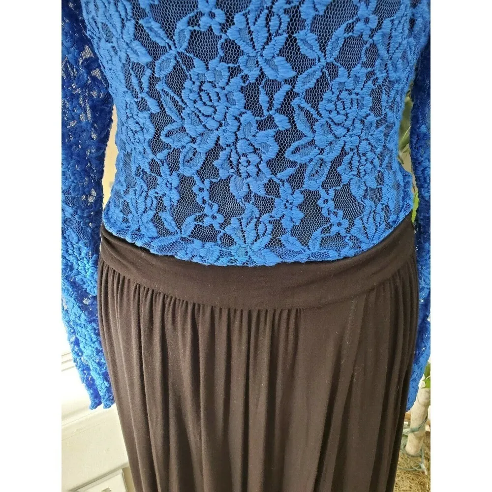 Boutique Sexy Diva Women Blue & Black Polyester Long Sleeve Long Maxi Dress M Size M - Image 3