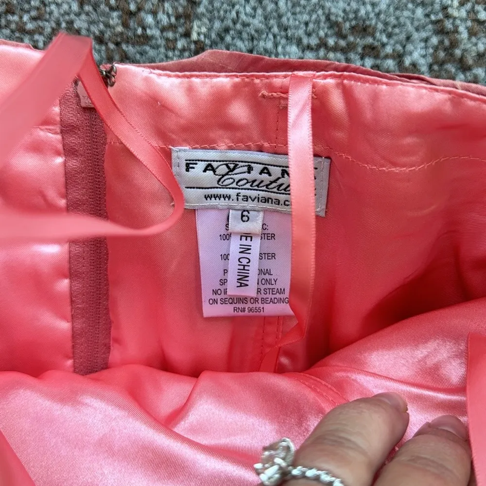 Faviana Couture Embellished Layered Cocktail Dress Pink Sorbet 6 - Image 4