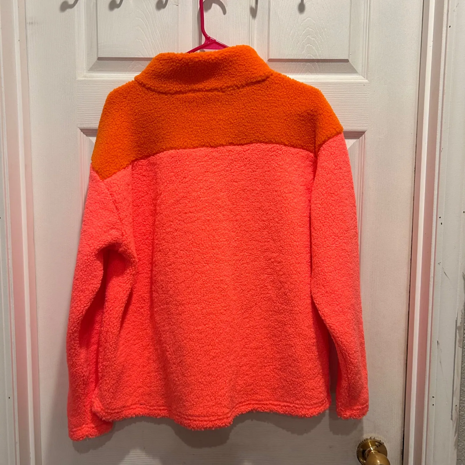 Cotton Bleu Women Colorblock Sherpa‎ Fleece Pullover Sweater Size S Orange Pink - Image 7