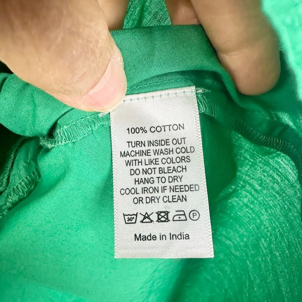 Never A Wallflower High Neck Dress Size XS Green Poplin Cotton Puff Sleeve - Image 6