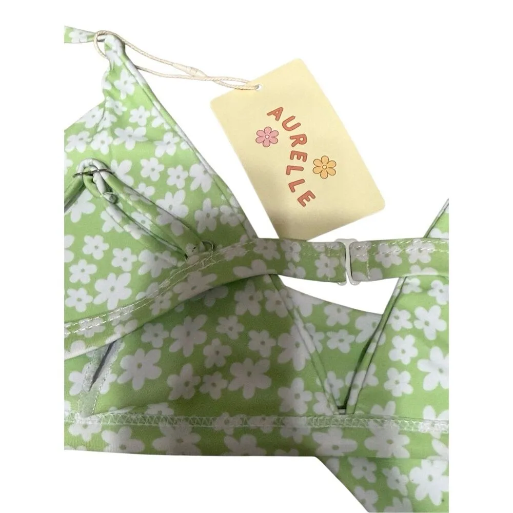 NEW Aurelle Swim Billi Bikini Set Green with White Daisy Print Sz L Size L - Image 5