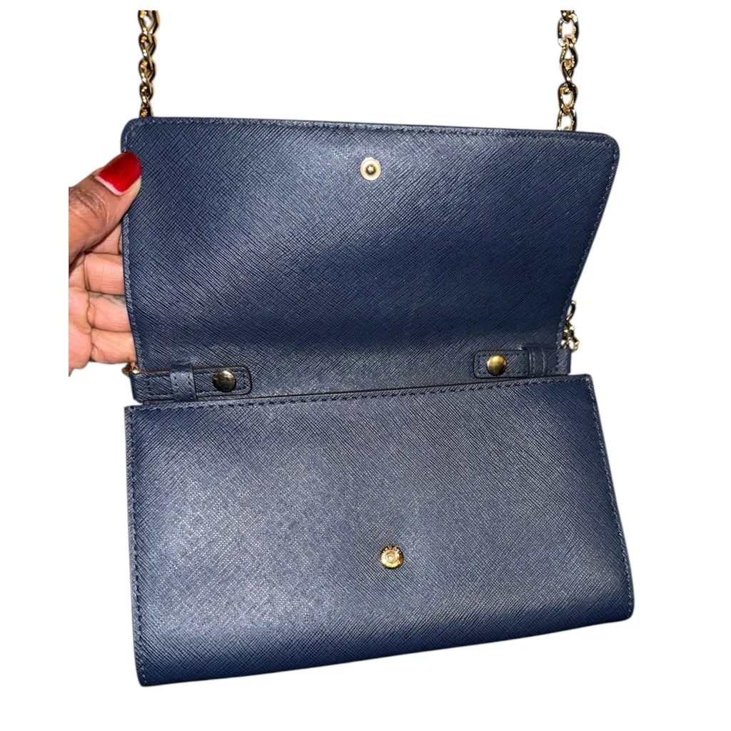 Michael Kors Dark Blue Clutch with Gold Chain - Image 5