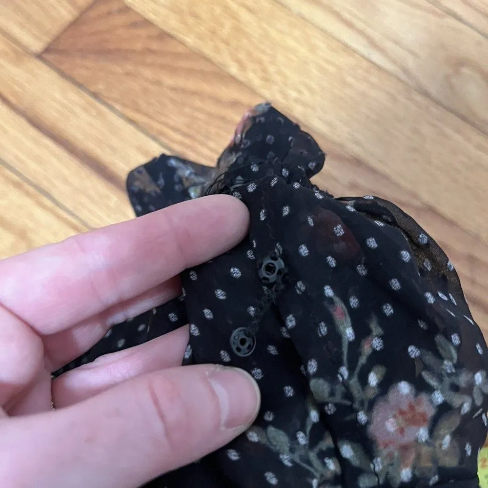 Zimmermann Folly Ruffle Neck Black Swiss Dot‎ Floral Midi Dress Size 1 - Image 11