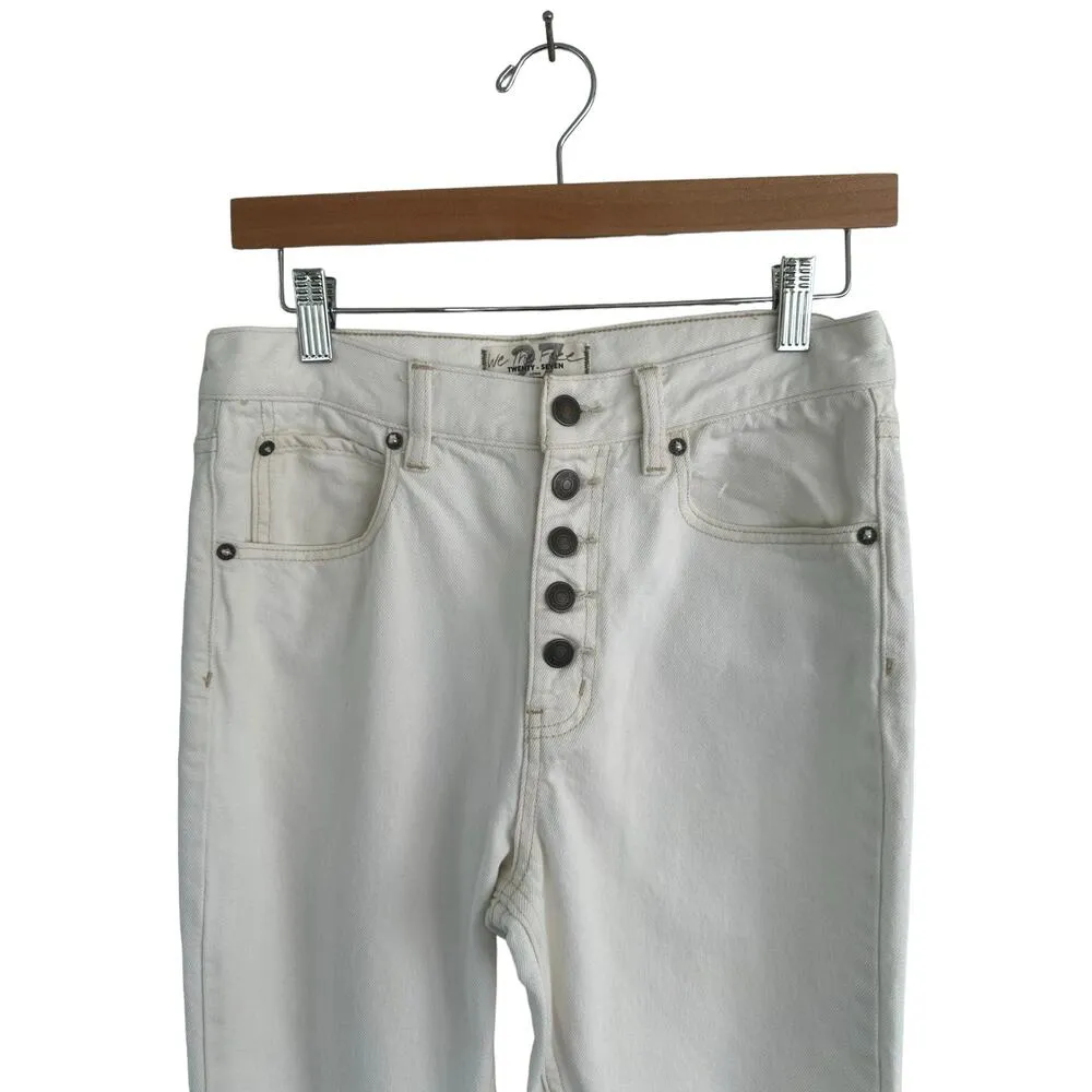 NEW Free People Crop Rigid Button Fly Rigid Raw Hem Slim Ivory White Jeans 27 - Image 7