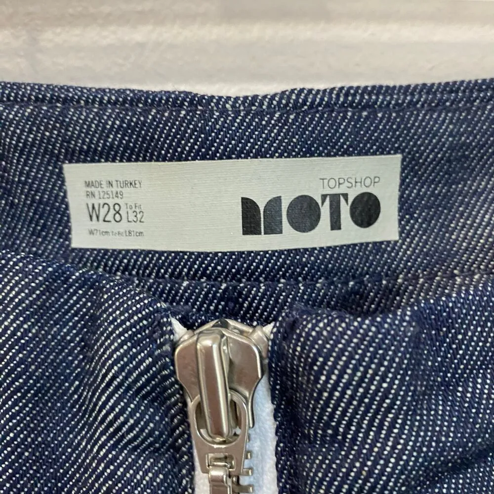 Top Shop Moto Exposed Front Zipper Tailored Cropped Wide Leg Jeans Sz 28 - Image 4