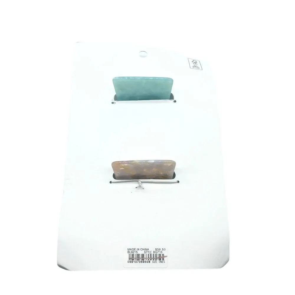 Set Of 2 Womens Resinl Hair Clips With Stylish Marbled Design In Turquoise & Bei - Image 3