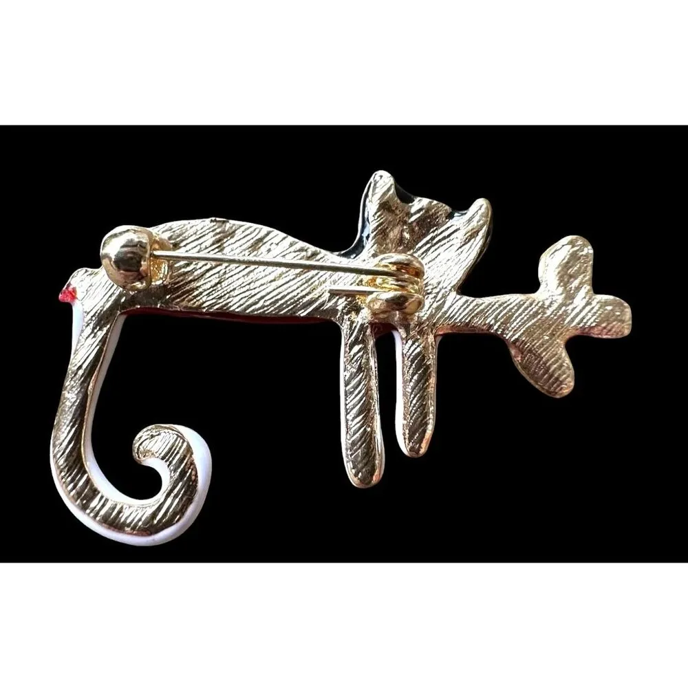 Folk Art Spotted Cat on Branch Pin Brooch Whimsical New Kitty Lover Chri… - Image 10