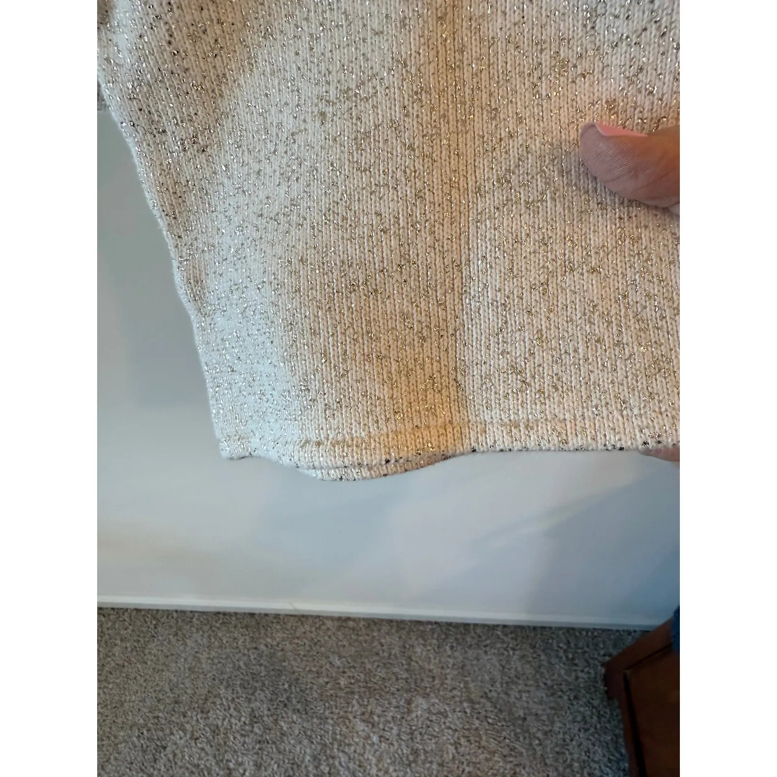 Zara Drop Shoulder Metallic Silver Crop Cotton Sweater Cream Women's Size Large - Image 3