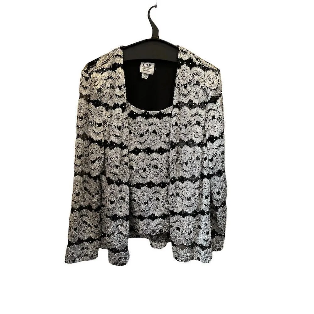 R&M‎ Richards Women's Black & Silver Lace Jacket with Camisole Top Size 16 - Image 5