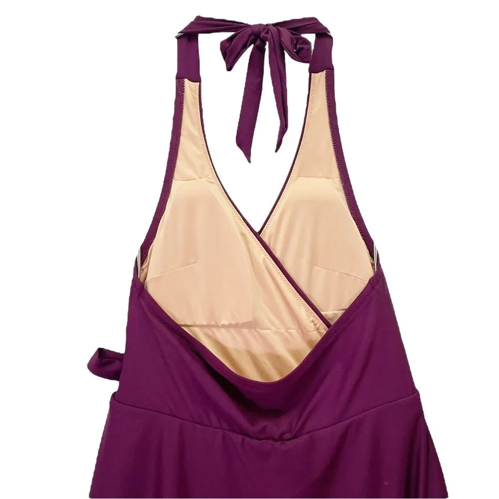 NWT J. Crew Halter Wrap Swim Dress Size 6 One Piece Skirted Swimsuit Iris Maroon - Image 5