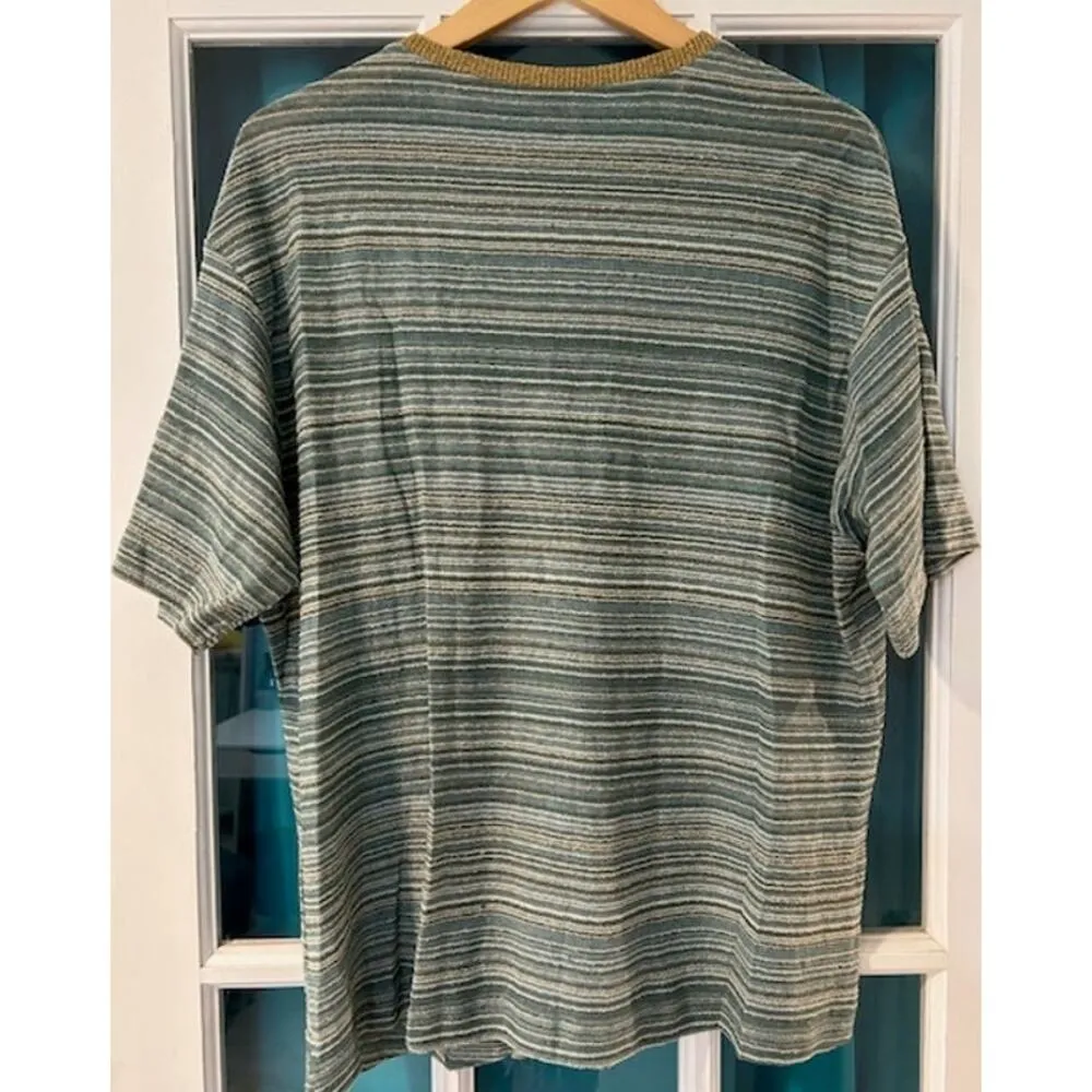 M MISSONI Green Gold Knit T Shirt Kaftan Striped Designer Womens Sz Small NWT - Image 4