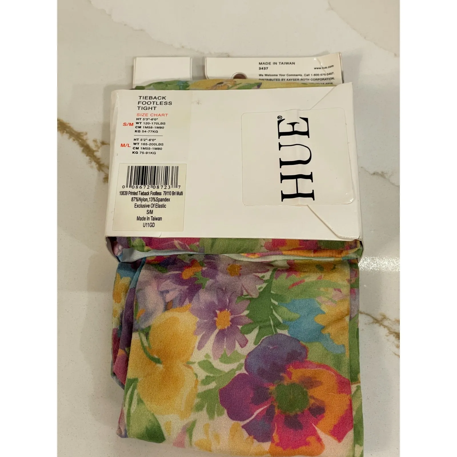HUE Tieback Footless Tights Women Size S/M Floral Semi-Opaque Retro‎ 90s New - Image 2