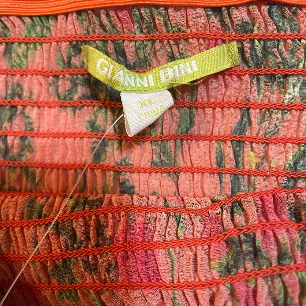 Gianni Bini Smocked Wov Stacy Print Floral Tank Top In Peach Floral Size Xl NWT - Image 6