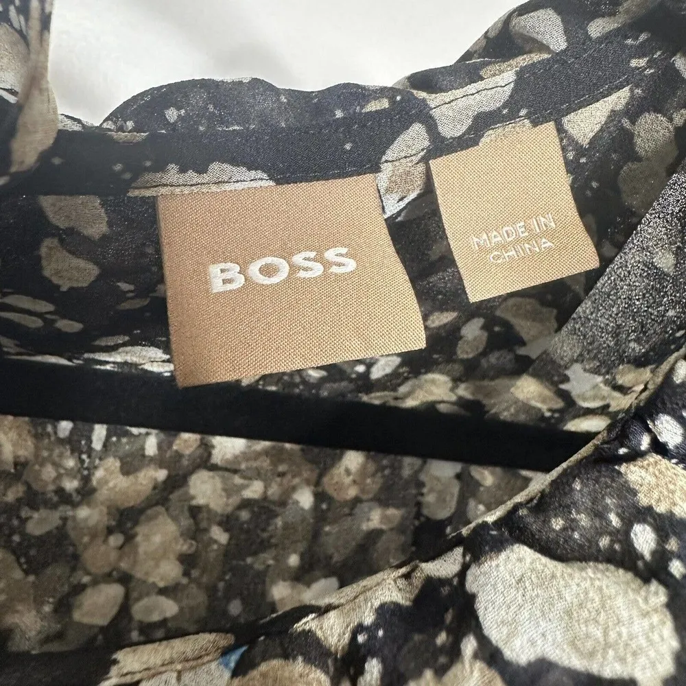 NWT BOSS Denada SHEER Floral Dress Women's Long Sleeve Black Size 6 $345 - Image 4