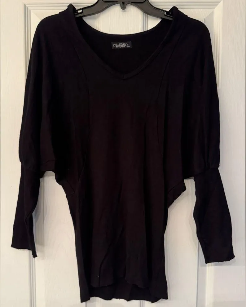 Lauren Moshi Women’s Black Wide V Neck Sweater Top Size XS - Image 2