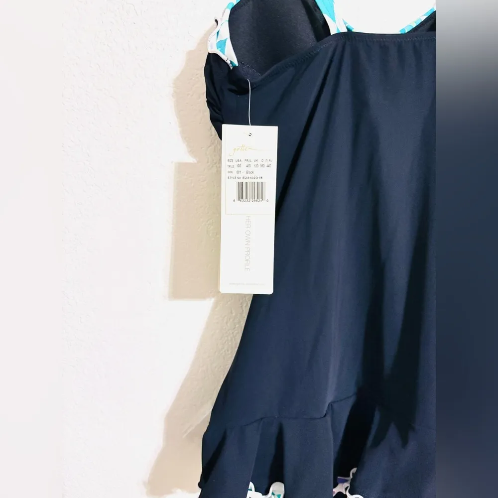 PROFILE BY GOTTEX BACHATA D CUP V NECK SWIMDRESS ONE PIECE SWIMSUIT Sz 10 Blue - Image 4