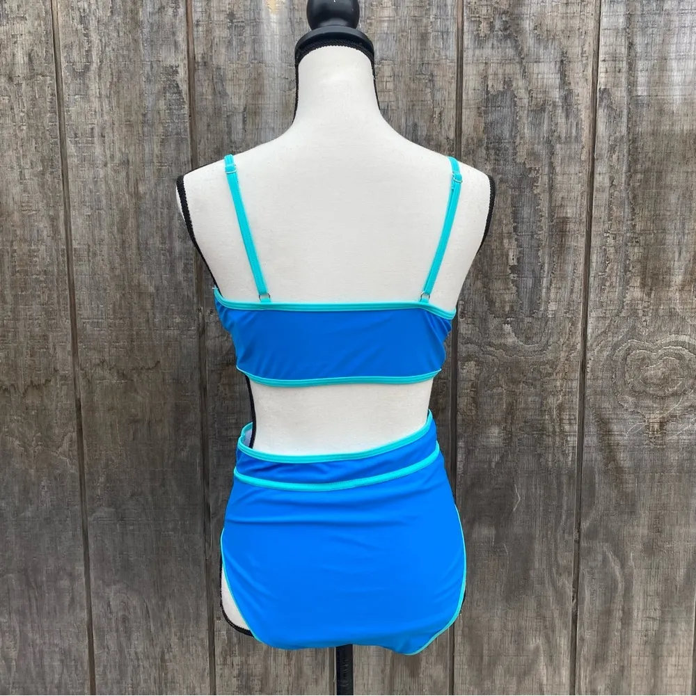 Blooming Jelly Blue High Waisted Two Piece Bikini Swimsuit Size M - Image 5