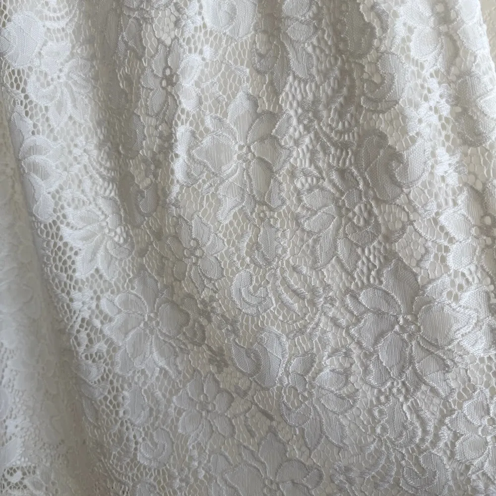 Kate Kasin Ivory Lace Off Shoulder Dressy Top Mini Tunic Bridal Cottagecore Chic White Size L - Image 9