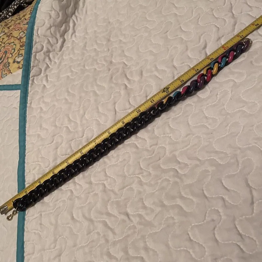 Vintage Statement Black Base Painted Colorful Chain Costume Necklace - Image 7