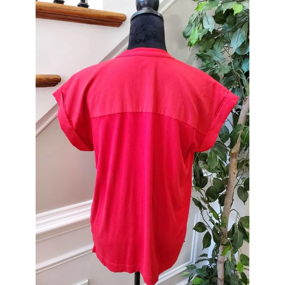 Calvin Klein Women's Red Solid Rayon V-Neck Short Sleeve Top Blouse Size Small - Image 7