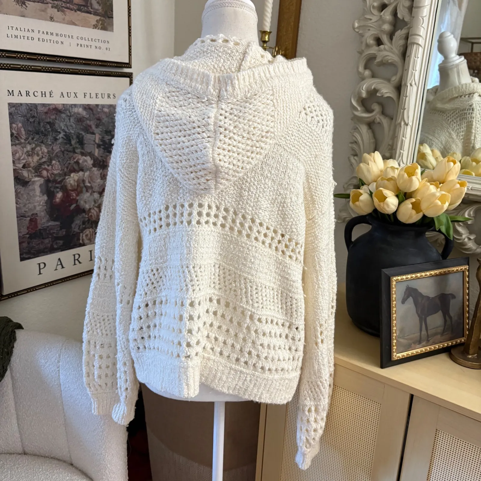 ANTHROPOLOGY Hooded Knit Sweater in ivory Size XS - Image 4